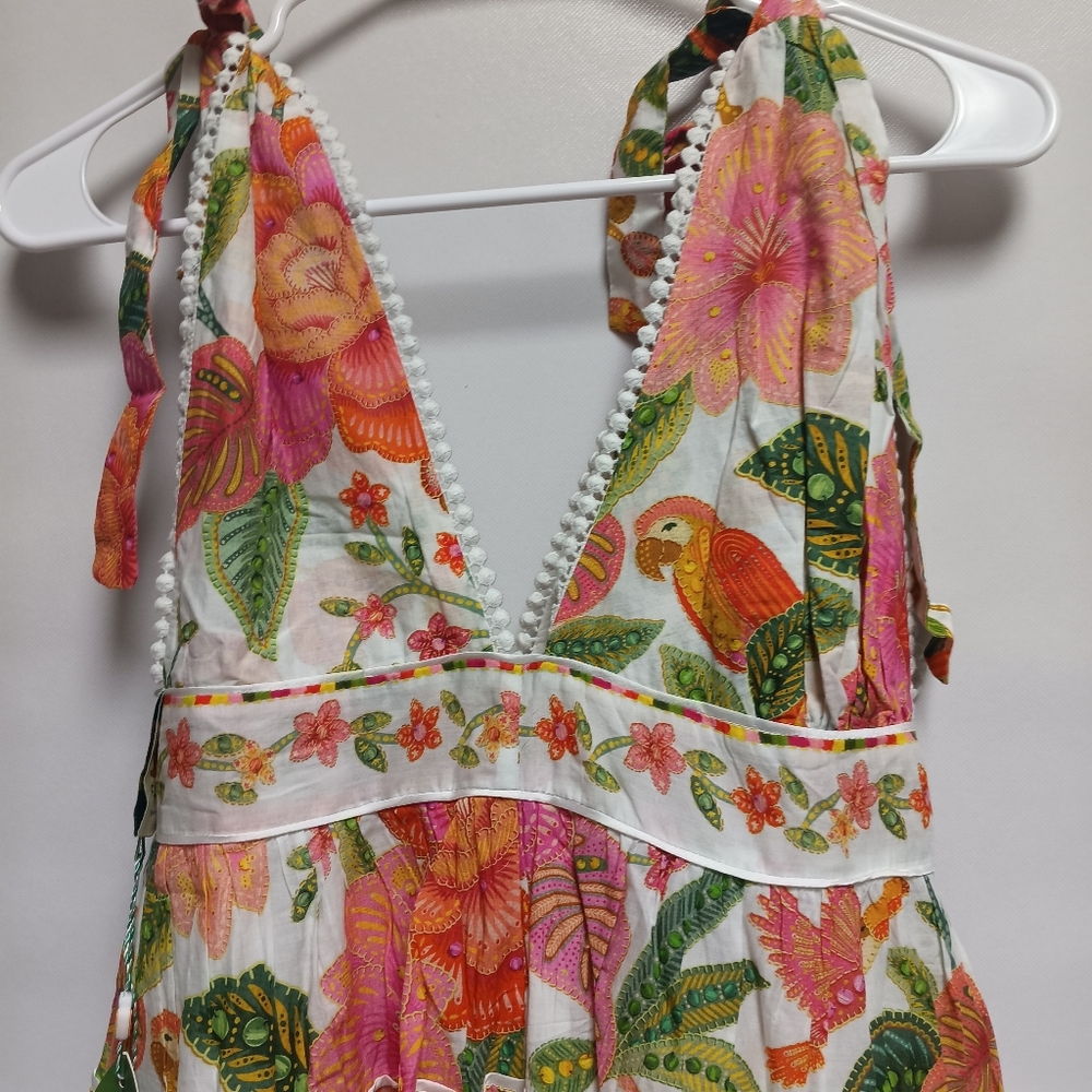 FARM Rio White Floral Mini Dress with Pink, Orange and Green Accents - Picture 4 of 7